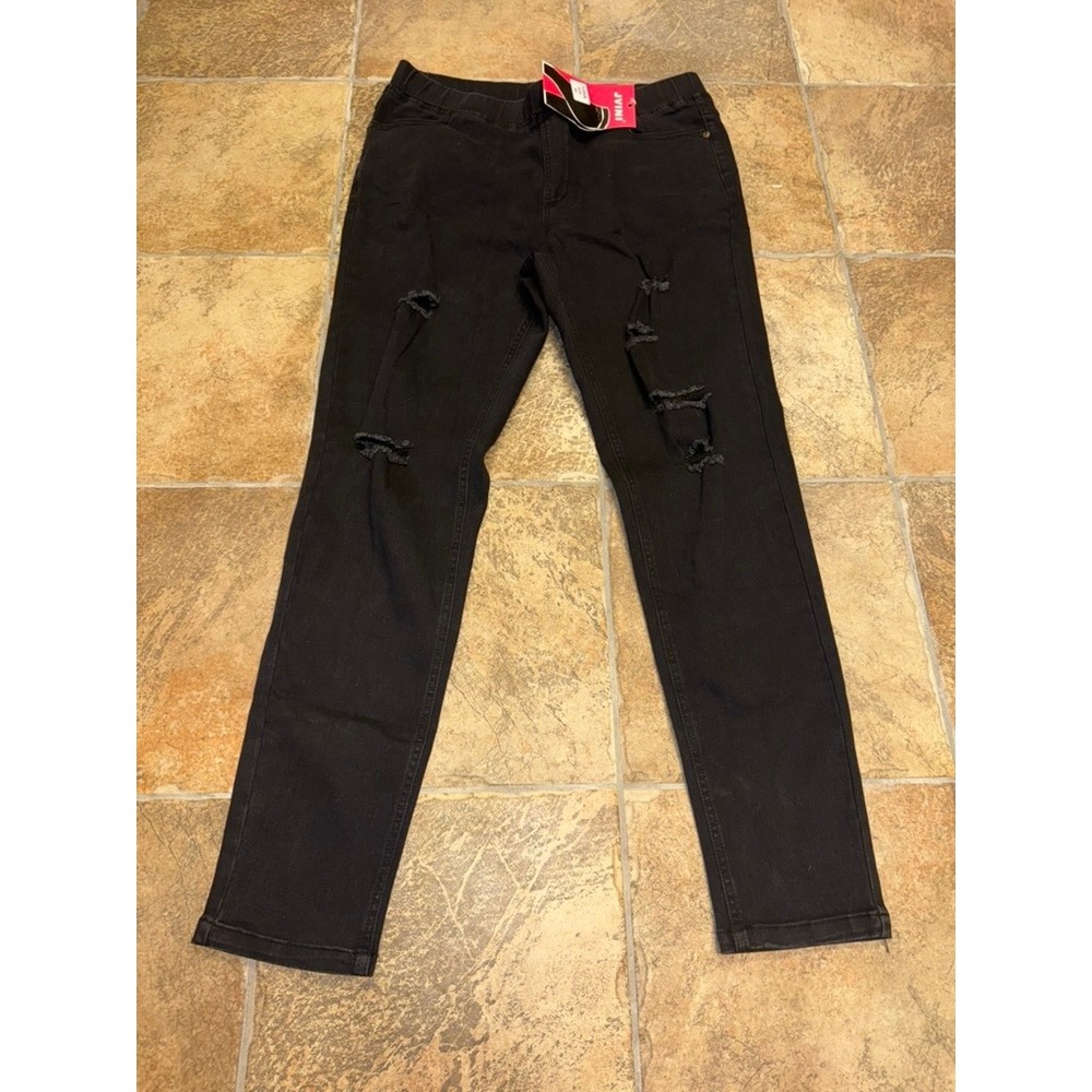 Jvini Women Black Distressed Pull On Skinny Jeans Jeggings XL